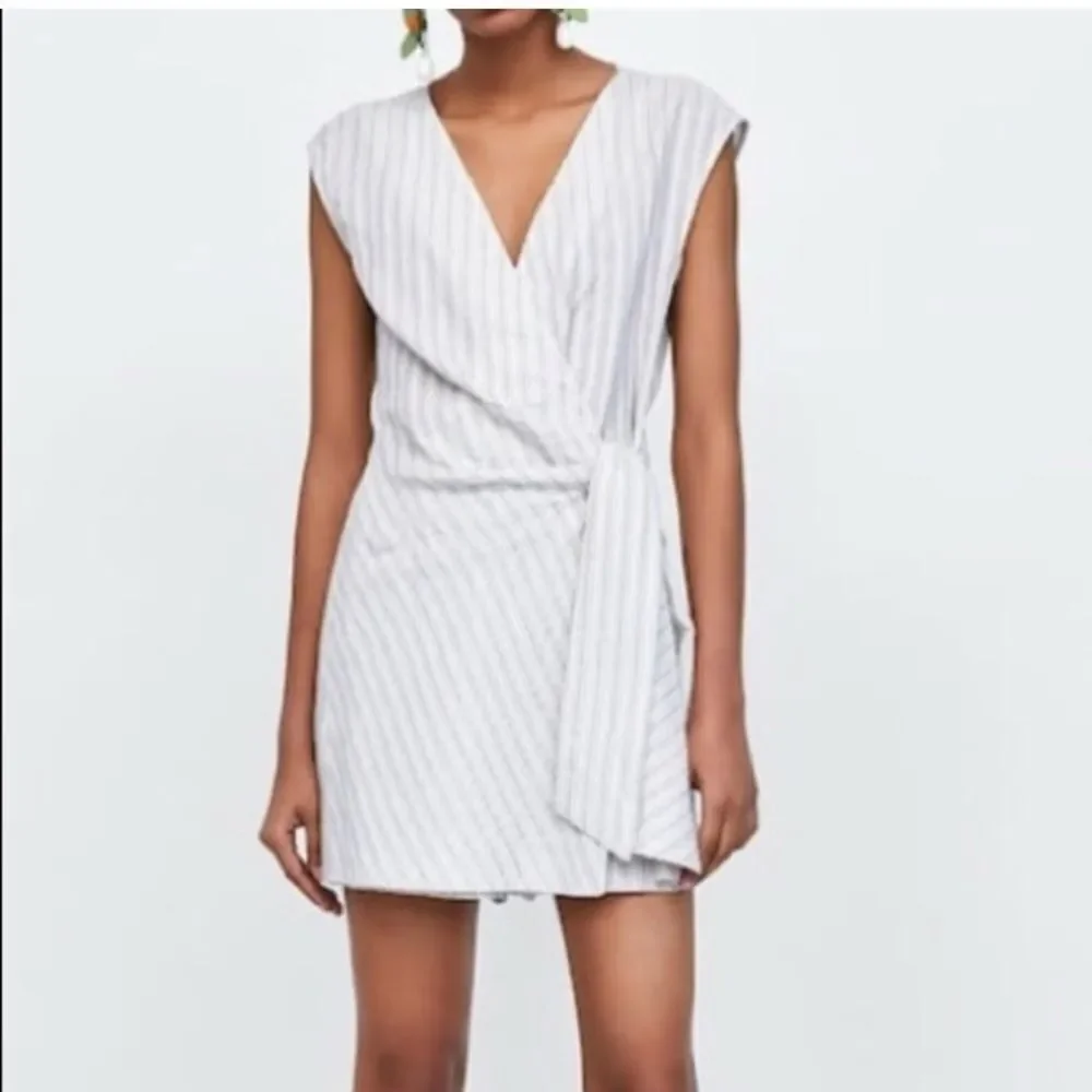 NEW ZARA stripes wrap side tie linen romper XS